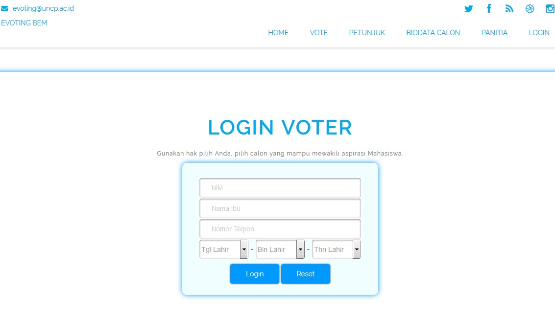 Halaman Login Evoting