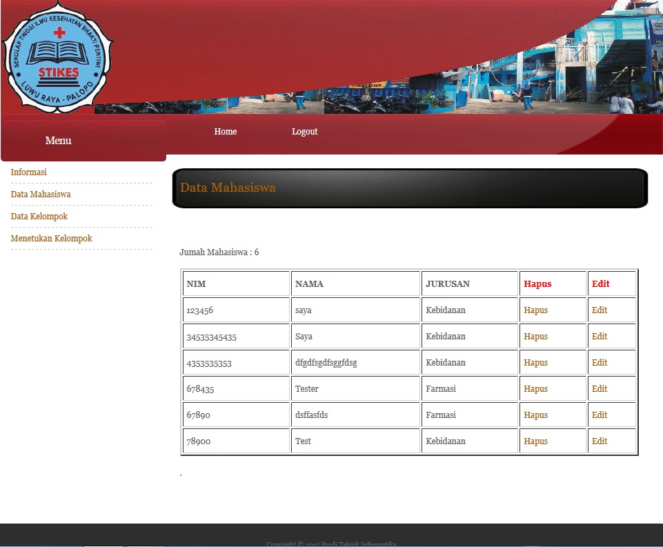 Halaman Admin Data Mahasiswa