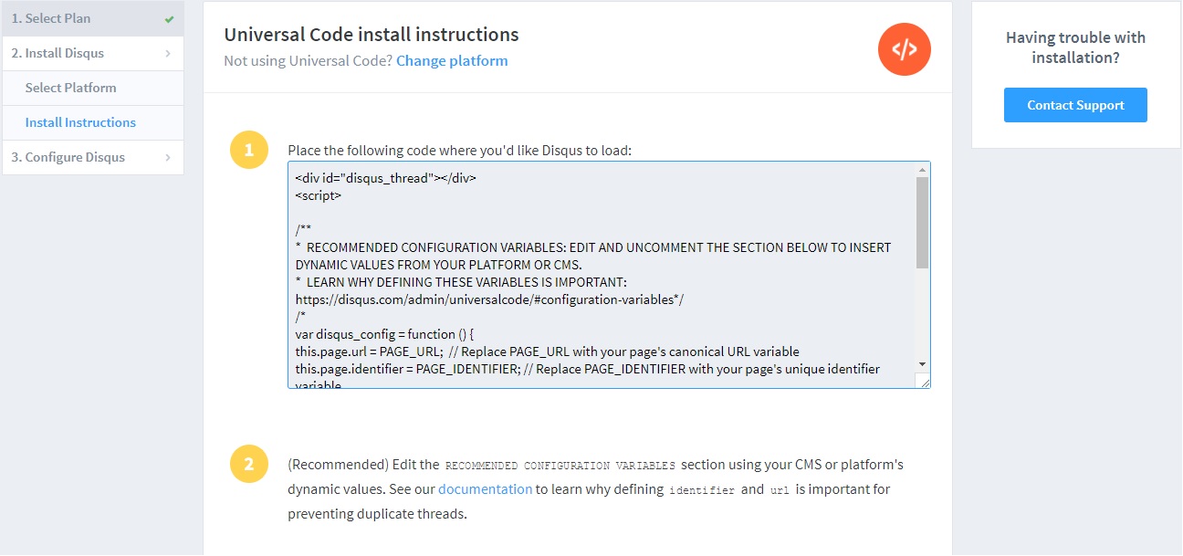 Petunjuk Memasang Universal Code Disqus