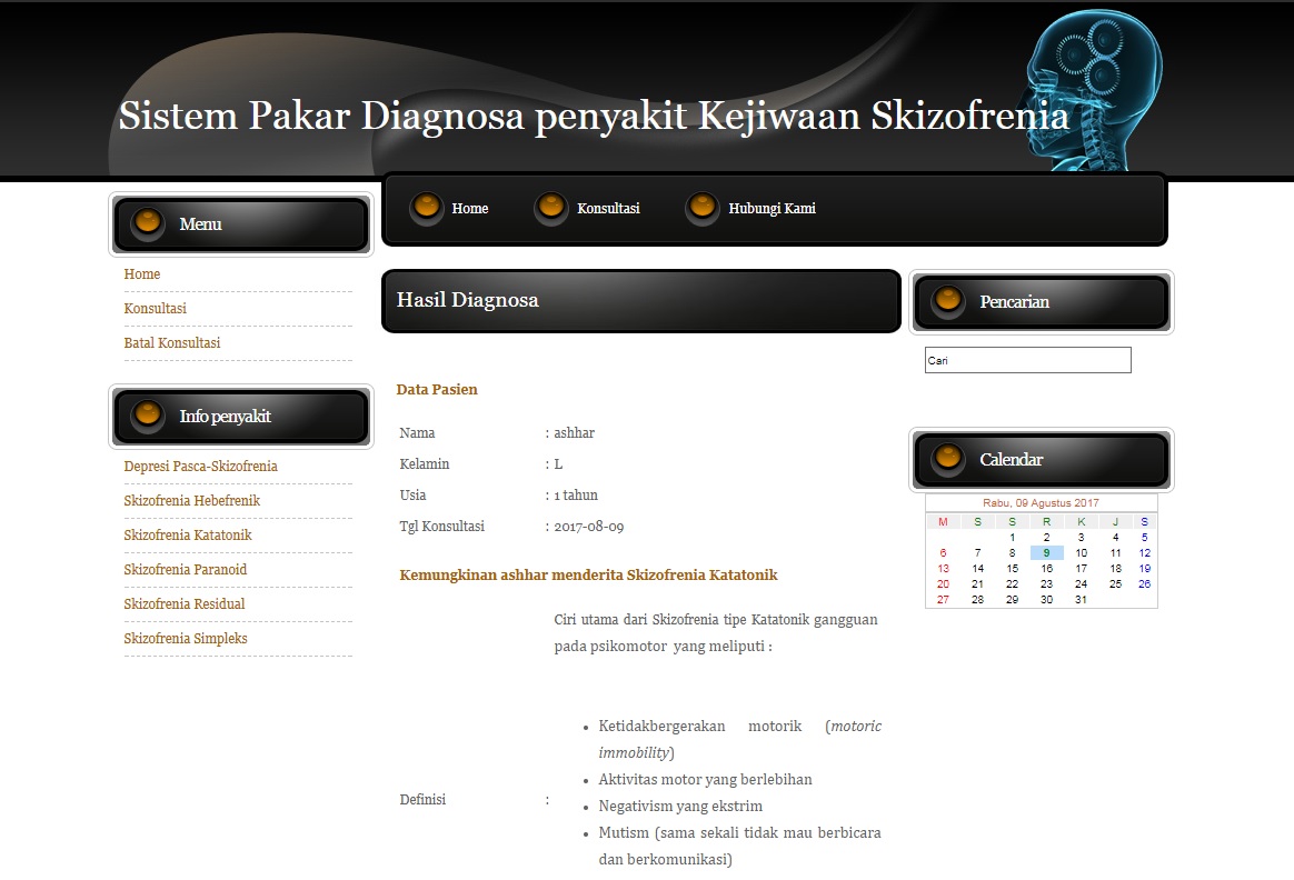 Halaman Hasil Diagnosa Sistem Pakar Skizofrenia